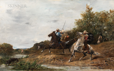 Eugène Fromentin (French, 1820-1876) Arab Horsemen Hunting Boar