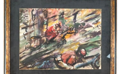 Expressionist Watercolor of Horse Race (R. Soloway
