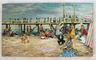 Francois GALL: Boardwalk Scene - Oil on Canvas