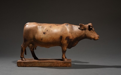 FRANÇOIS POMPON (1855-1933) Vache, Fleur d’amour Plâtre original datant de 1927 Exemplaire unique exceptionnel peint...