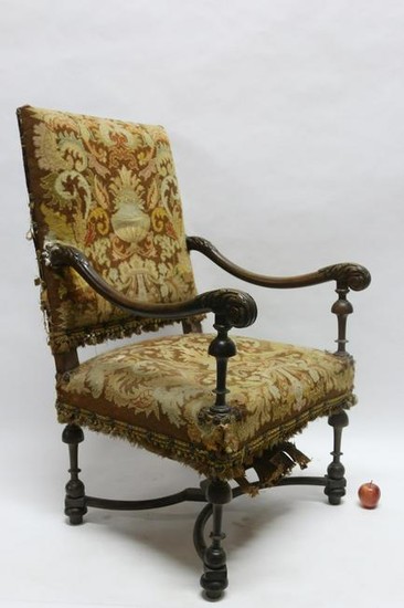 FRENCH 19TH C NEEDLEPOINT ARM CHAIR