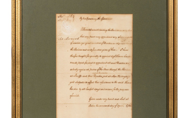 [FRENCH AND INDIAN WAR]. BERNARD, Francis (1712-1779). Document signed ("Fra. Bernard"), as Colonial Governor of Province of Massachusetts Bay, 17 April 1761.
