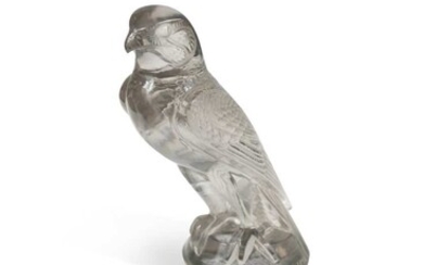 Faucon, an R. Lalique clear and frosted glass car mascot