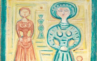 Figure su fondo giallo, 1965, Massimo Campigli (Berlino 1895 - Saint-Tropez 1971)
