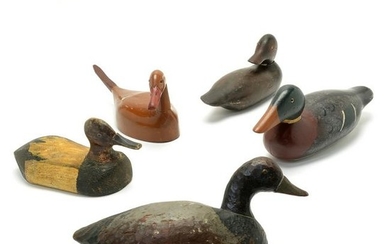 Five Carved and Painted Wood Duck Decoys.
