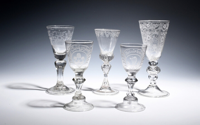 Five Dutch or Bohemian wine glasses c.1750-60