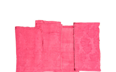 Four lengths of red silk damask Mid-19th century, French or...