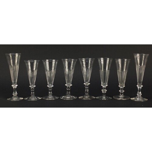 Four pairs of 18th/19th century Champagne flutes including t...
