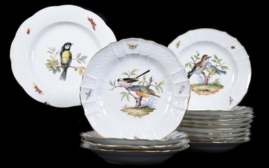 Fourteen similar Meissen ornithological plates