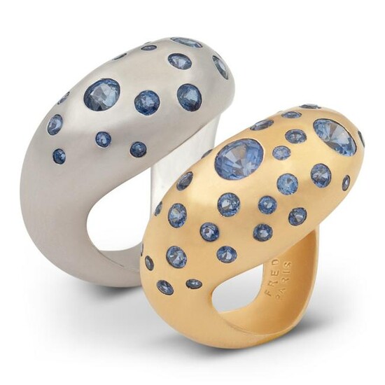 Fred Paris, pair of 18kt white and yellow gold rings