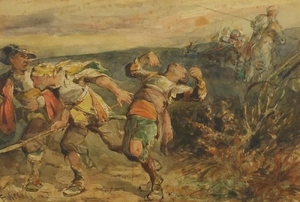 Frederick Weekes - Fleeing the Scene, signed watercolour, in...