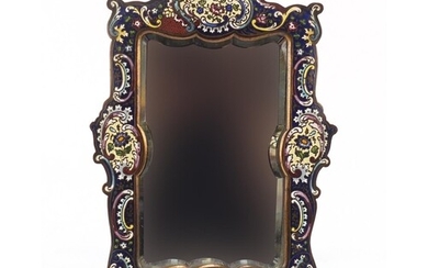 French Champlevé easel mirror with bevelled plate, enamelled...