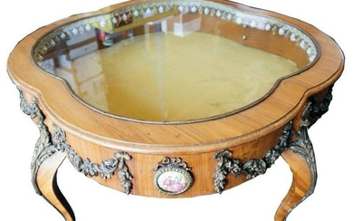 French Glass Top Curio Coffee Table
