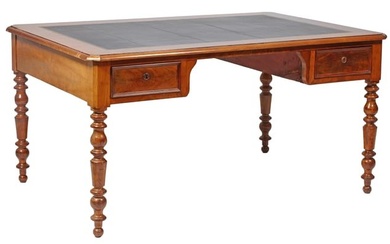 French Louis Philippe Walnut Partners Bureau Plat, mid 19th c., H.- 29 in., W.- Closed- 57 in., W.