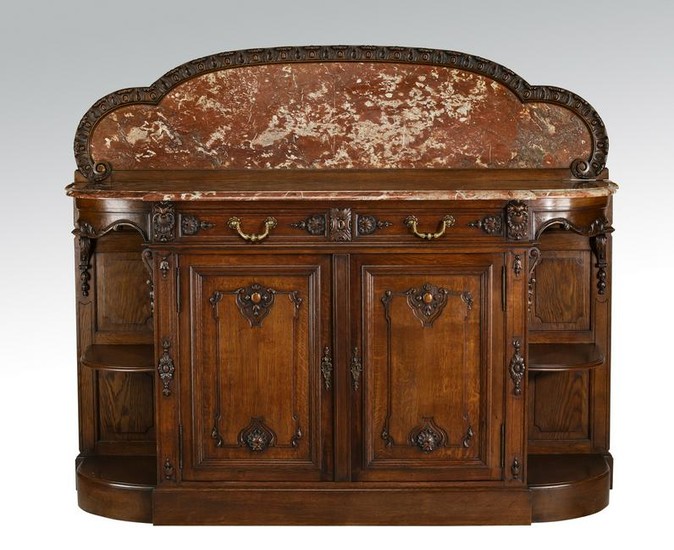 French Provincial style marble top oak sideboard
