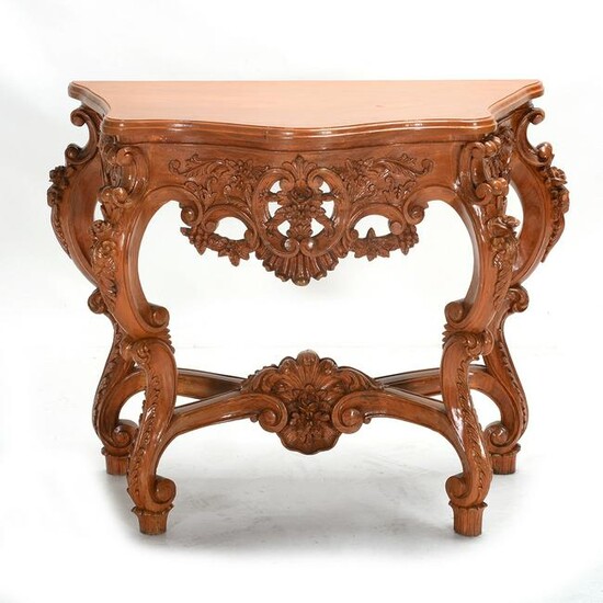 French Rococo Style Golden Oak Console Table