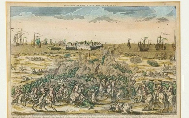 French peep-sheet about 1780, ''Vue de la Bataille pres le Tage en Portugal'', col. copperplate