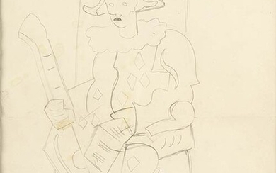GINO SEVERINI (Cortona, 1883 - Parigi, 1966) Seated Harlequin Pencil...