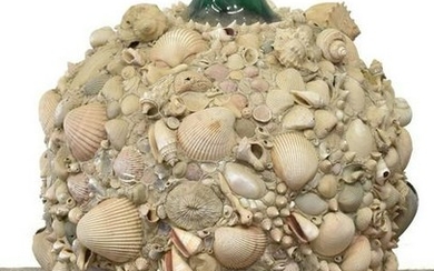 GREEN GLASS CARBOY ENCRUSTED WITH SEASHELLS