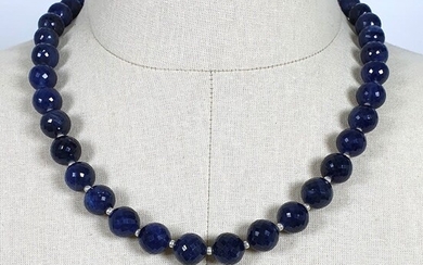 BLUE SAPPHIRE 12mm Round Beads NECKLACE : Natural Untreated Sapphire Gemstone September Birthstone 12mm Round Faceted Beads 20" Necklace