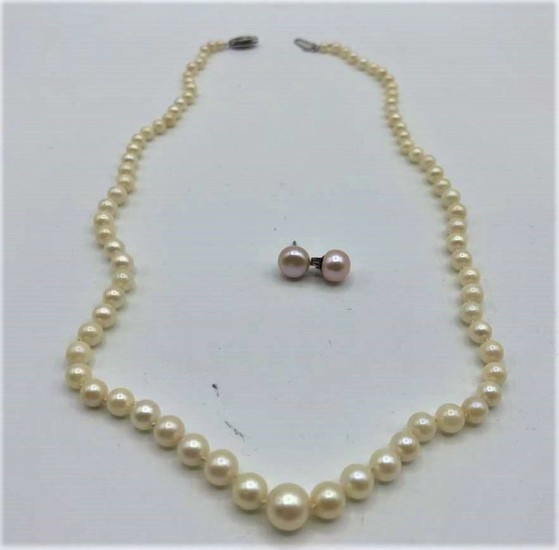 Genuine Pearl Necklace with 10 K Clasp, Earrings