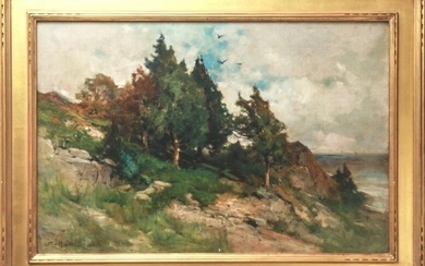George Smillie Coastline with Trees Oil on Canvas