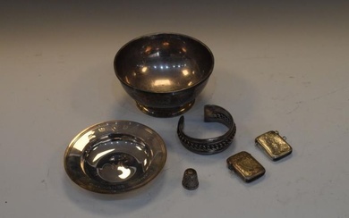 George VI silver sugar bowl, modern silver pin dish,...