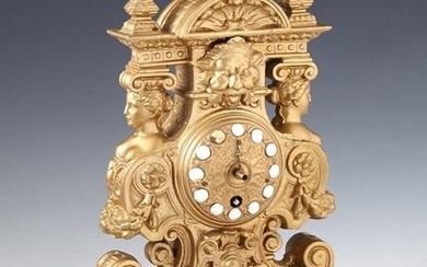 German Lenzkirch Gilt Spelter Art Nouveau Mantel Clock