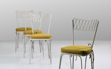 Gio PONTI 1891-1979 Suite de quatre chaises dites « Chaise à dossier en volute » - Création 1936
