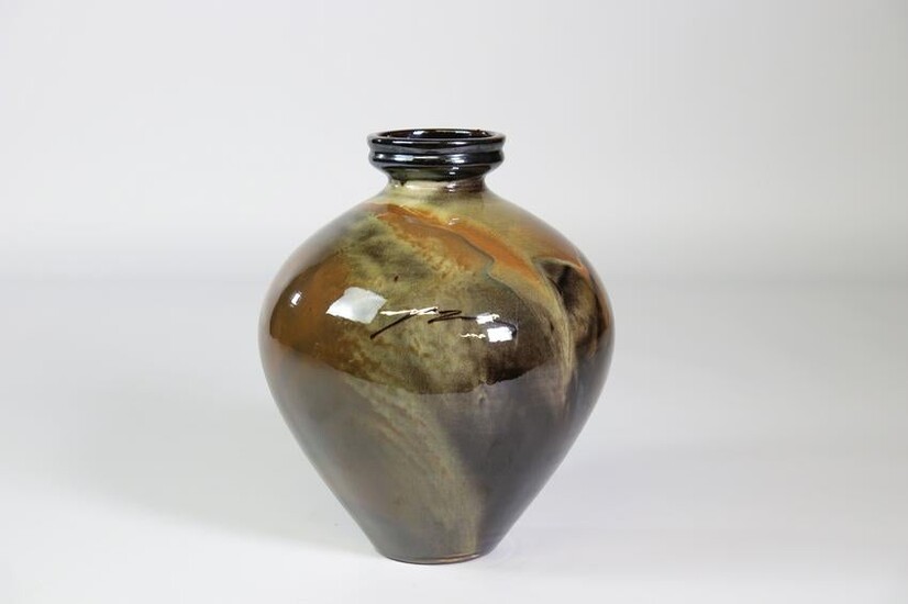 Glazed stoneware vase signed