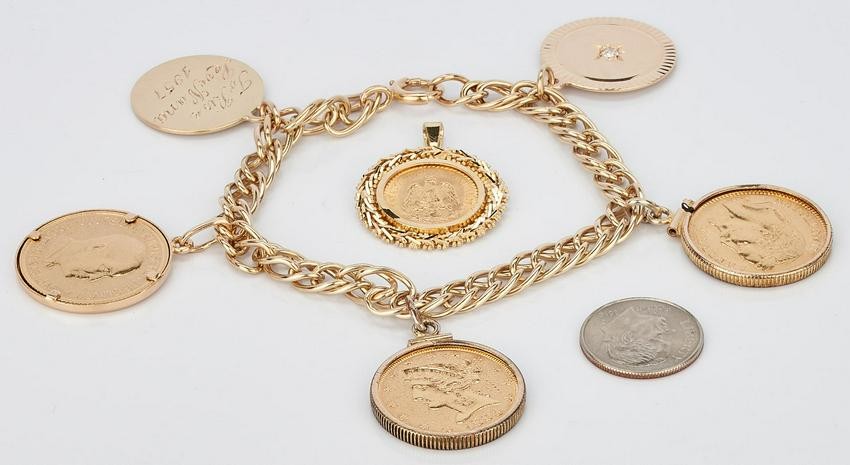 Gold Coin Bracelet incl. $5 Liberty & Gold Peso
