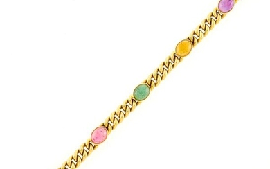 Gold and Cabochon Colored Stone Curb Link Bracelet