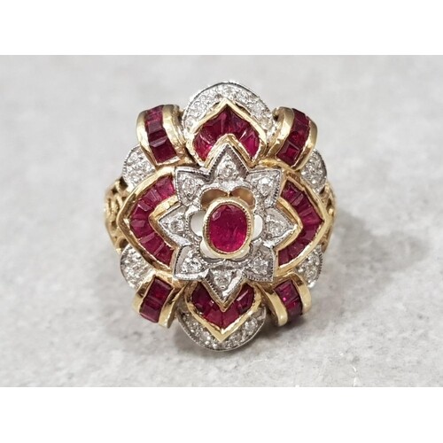 Gold art deco style ruby and diamond ring, 7.3g gross, size ...
