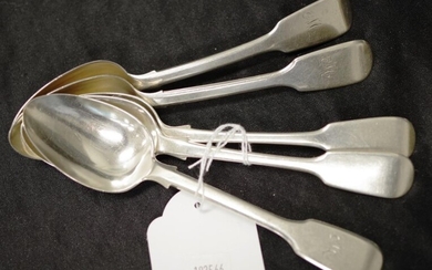 Group five Victorian silver dessert spoons including: set 3...