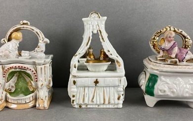 Group of 3 Antique Porcelain German Fairings Trinket Boxes