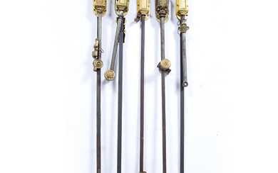 Group of five ormolu and steel door bolts