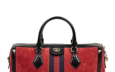 Gucci A “Web Ophidia Boston” bag of red suede with black patent...