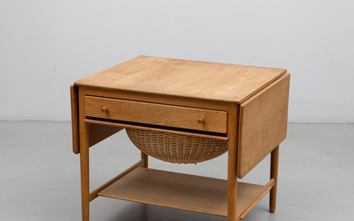 HANS J WEGNER. An Andreas Tuck, oak/rattan sewing table, Denmark, branded, second half of the 20th century.