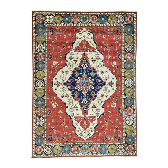 Hand-Knotted Kazak Medallion Design Pure Wool Carpet
