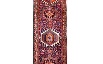 Hand Knotted Persian Karajeh Tribal Runner Navy Oriental Wool Area Rug 3'1" x 14'
