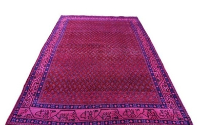 Hand-Knotted Vintage Overdyed Persian Sarouk Mir