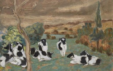 Henryk Gotlib, British/Polish 1890–1966 - Cows in a Landscape, ; oil on canvas, signed lower right 'Gotlib', 63 x 76 cm (ARR) Provenance: Boundary Gallery, London Note: with thanks to Agi Katz for her assistance with the cataloguing of this work...