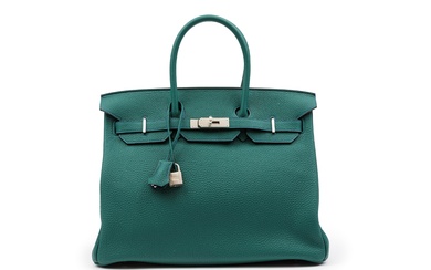 Hermès - Borse Cm 35 Birkin Candy Bag special order, 2013 Vert anglais and blue togo leather cm 35 special order Birkin Candy bag, satin metal hardware, with dustbag (very slight defects)