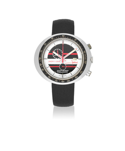 Heuer. A chrome plated steel manual wind calendar chronograph wristwatch