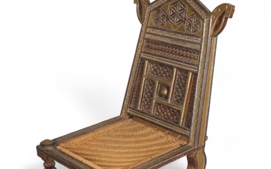 Indian carved wood brass and iron-mounted wedding chair, hei...