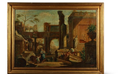 Italian School (19th century), Capriccio view with figures, oil on canvas, 32 1/2 x 46in (83 x 117cm)