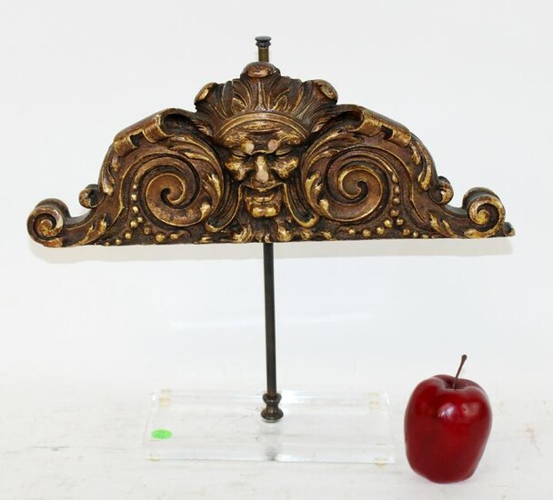 Italian carved wooden crest on lucite stand