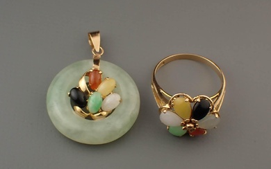 JADE AND 14K GOLD RING AND PENDANT
