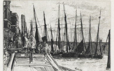 JAMES A. M. WHISTLER Billingsgate. Etching and drypoint, 1859. 148x224 mm; 5 3/4x8...