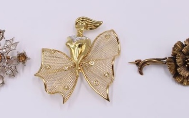 JEWELRY. (3) Gold and Diamond Brooches.